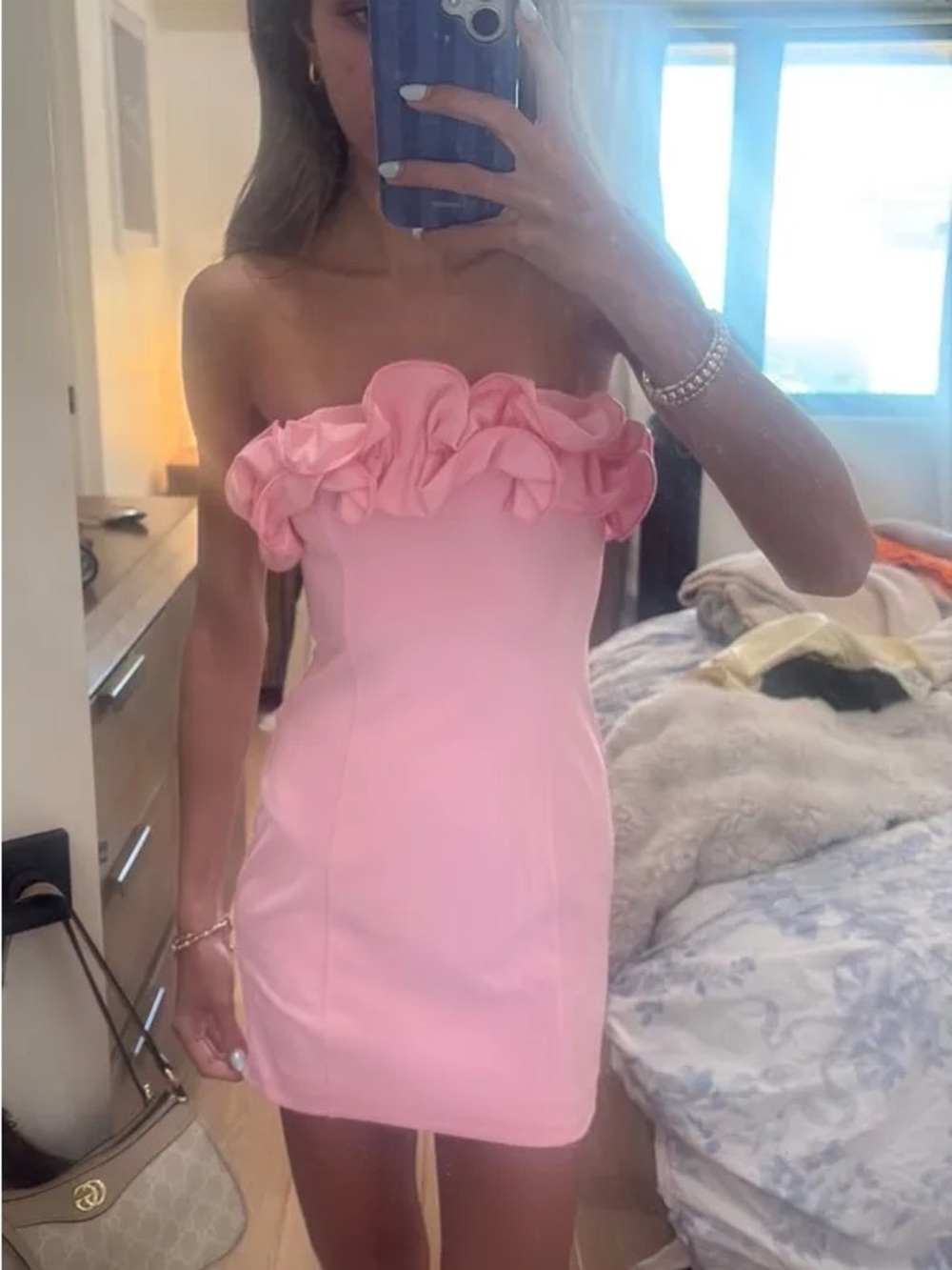 REVOLVE Pink Strapless Ruffle Mini Dress - Picture 2 of 3